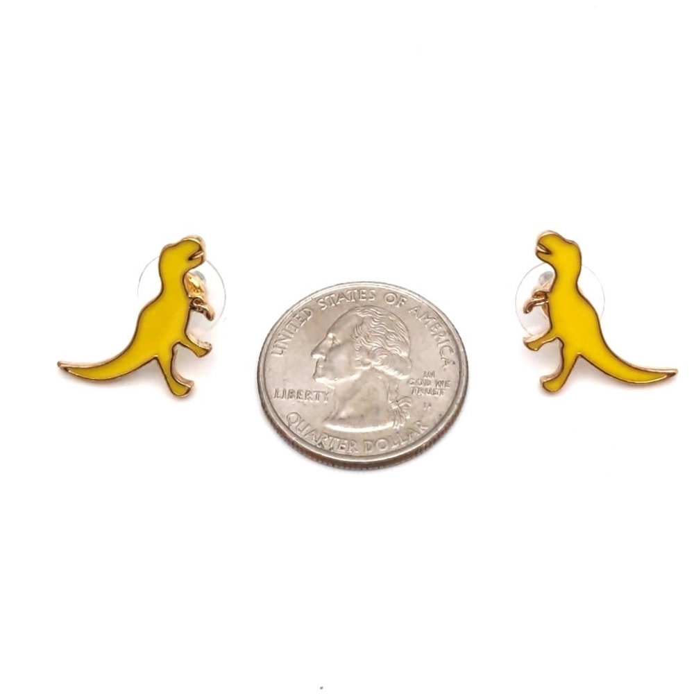 Marigold Enamel Dinosaur Stud Earrings - Picture 12 of 12